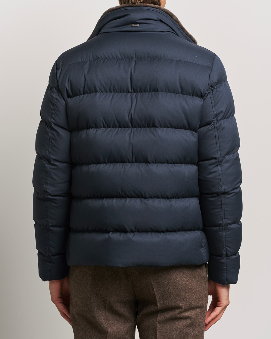 Herno Faux Fur Down Jacket Navy
