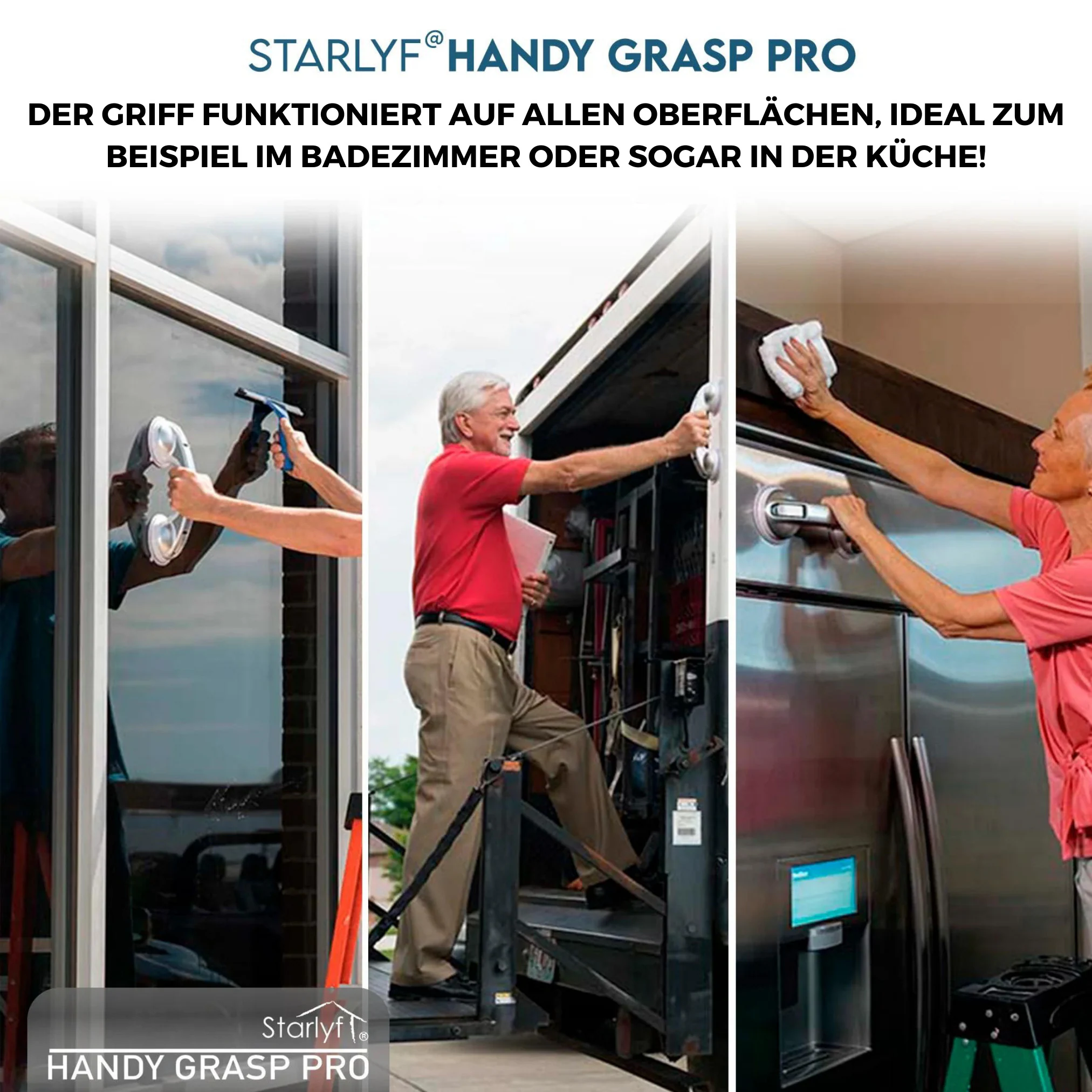 Starlyf® Haltegriff für Dusche oder Badewanne - Sauggriff Handy Grasp Pro