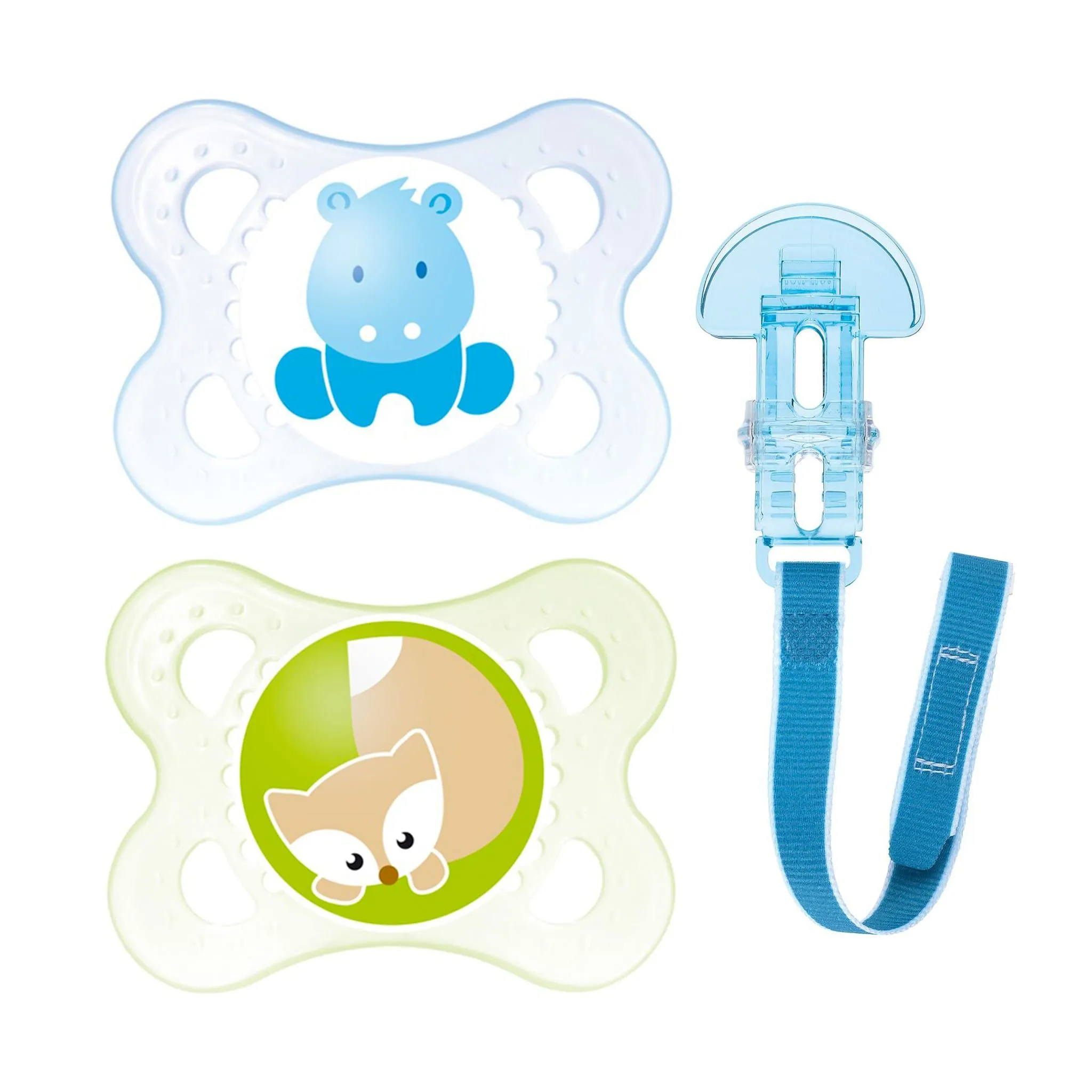 Mam Baby Suce et Attache-Suce 0-6mois Paquet de 2 - Bleu