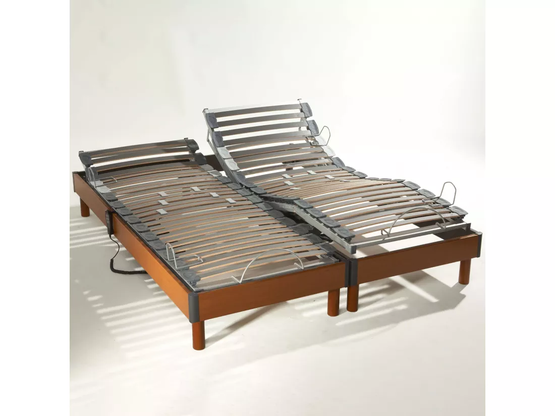 Lot de sommier relaxation bois merisier 5 plans avec lattes multiplis Dimensions - 2x80 x 200 cm