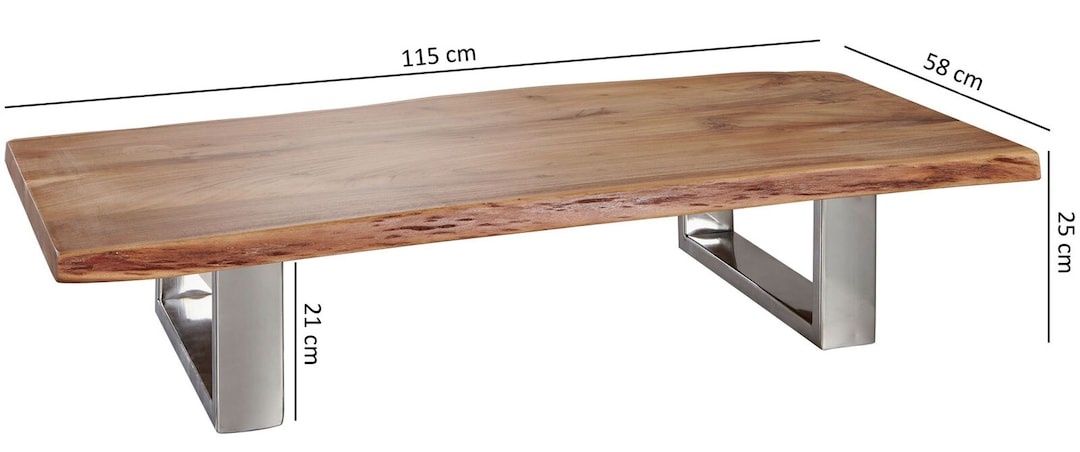 Couchtisch Asura 115 x 58 cm Massivholz braun Chrom