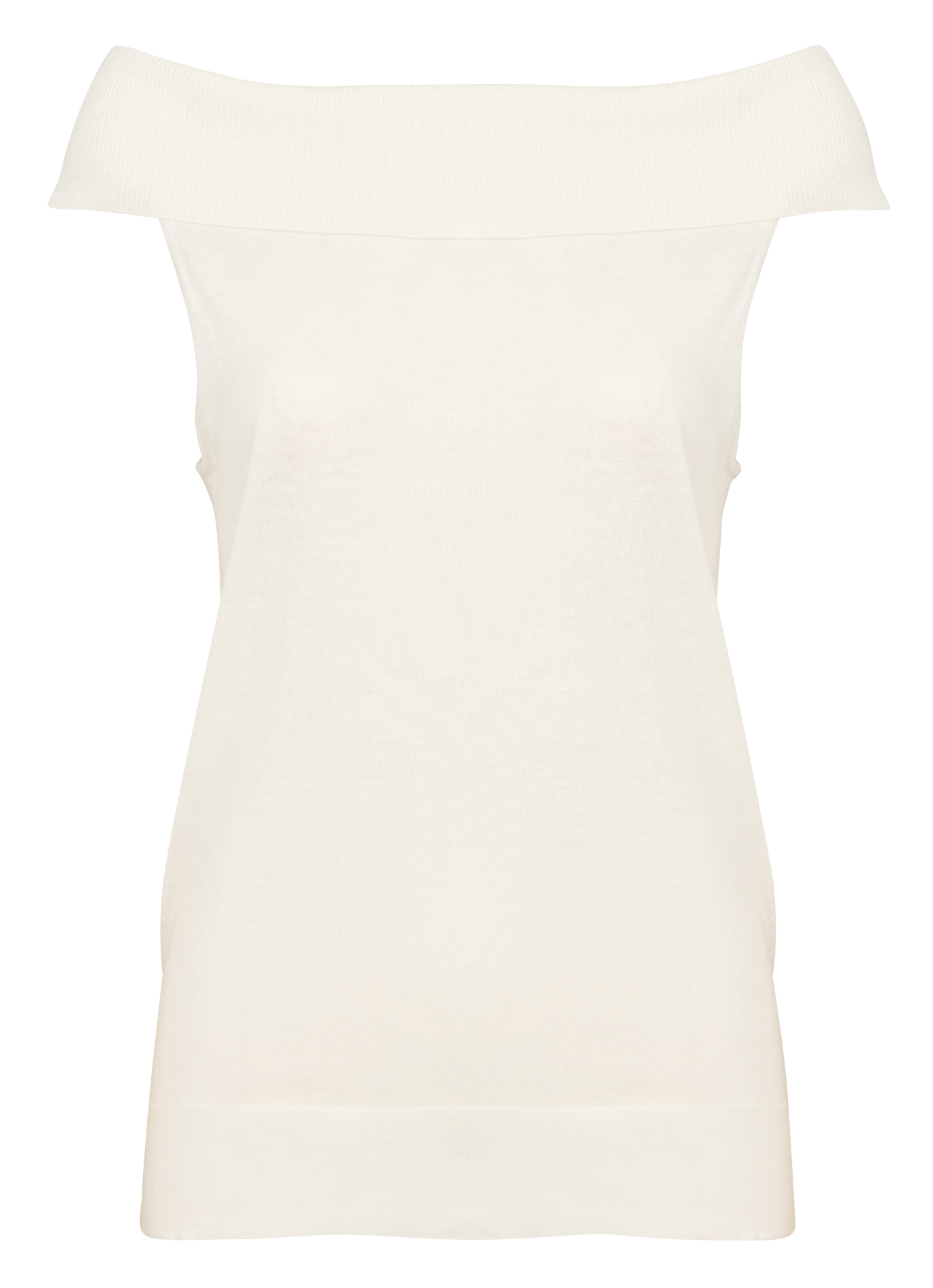 MEGAN - Pull droit sans manches col bardot | Beige