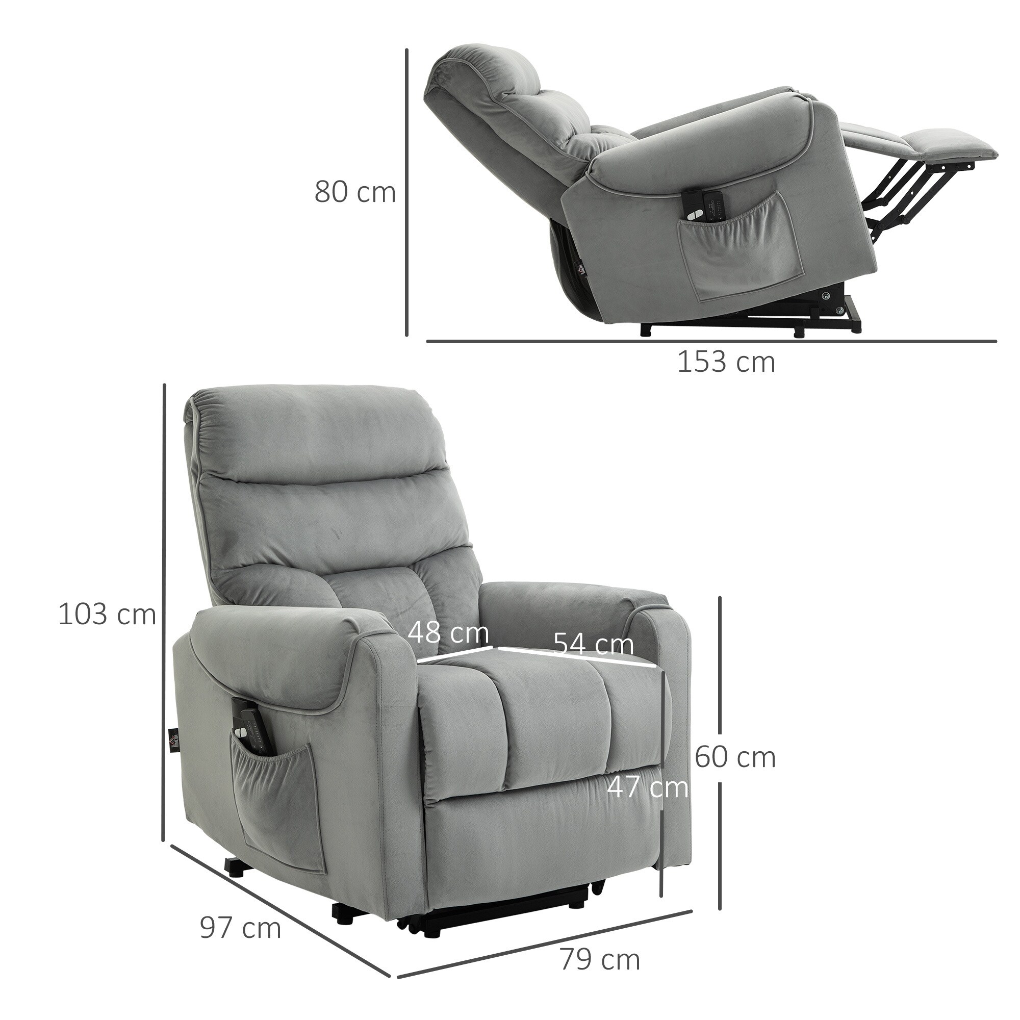 HOMCOM Massagesessel mit Aufstehhilfe und 2 Fernbedienungen grau 79B x 97T x 103H cm