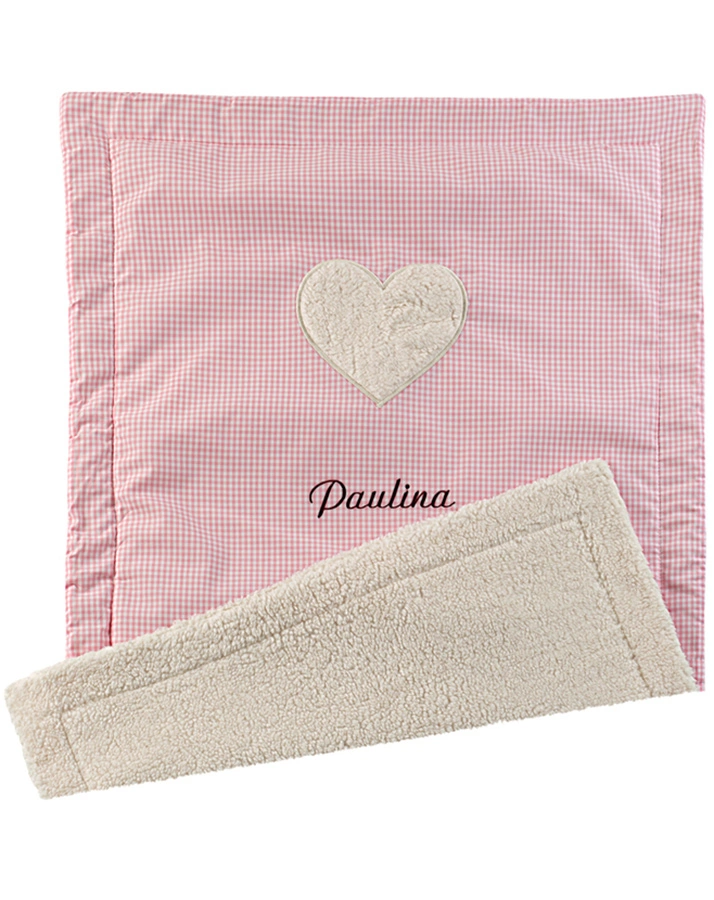 Personalisierte Babydecke HERZ rosa (Farbe: grau)