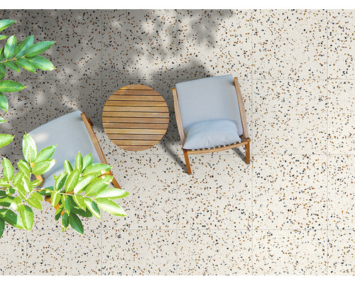 Terrastegel van porseleinsteen Terrazzo Multicolor gerectificeerde rand 60,6 x 60,6 x 2 cm