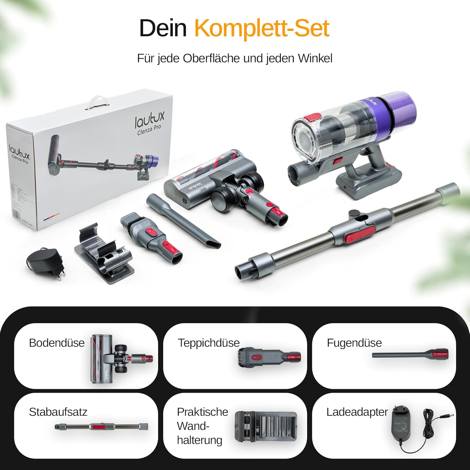 Clenza Pro – Kabelloser Akku-Staubsauger 36 kPa mit 3 Saugmodi, 70 Min Akku, starker Saugleistung, HEPA-Filter, Turbobürste für Tierhaare, LED-Display & praktische Wandhalterung