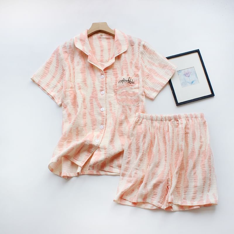 Dogini - Bijpassende pyjamaset voor koppels: gestreepte top met korte mouwen + broek (verschillende ontwerpen)