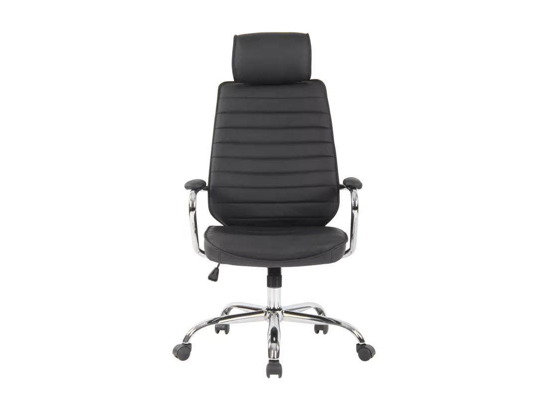 Chaise de bureau - Véritable cuir & Métal chromé - Noir - Rako