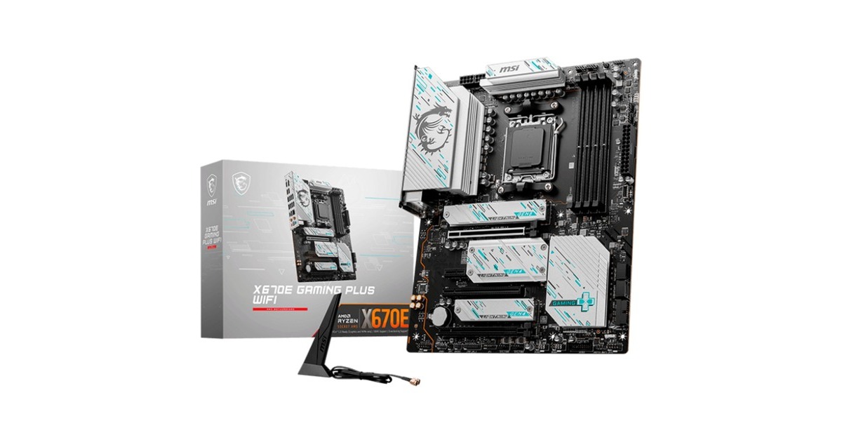 MSIX670E GAMING PLUS WIFI socket AM5 moederbord  (Zwart/zilver, RAID, 2.5Gb-LAN, Wi-Fi 6E, BT, Sound, ATX, Tweedekans)