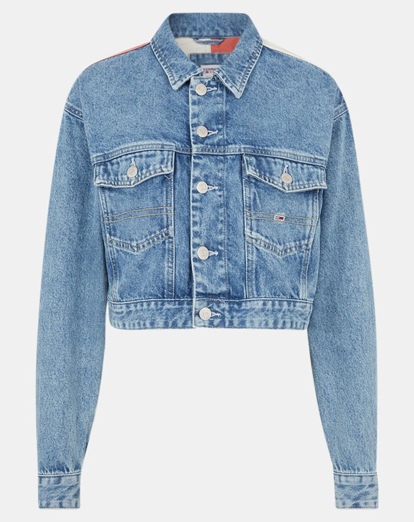 Tommy Jeans Veste en Jean Crop Trucker bleue