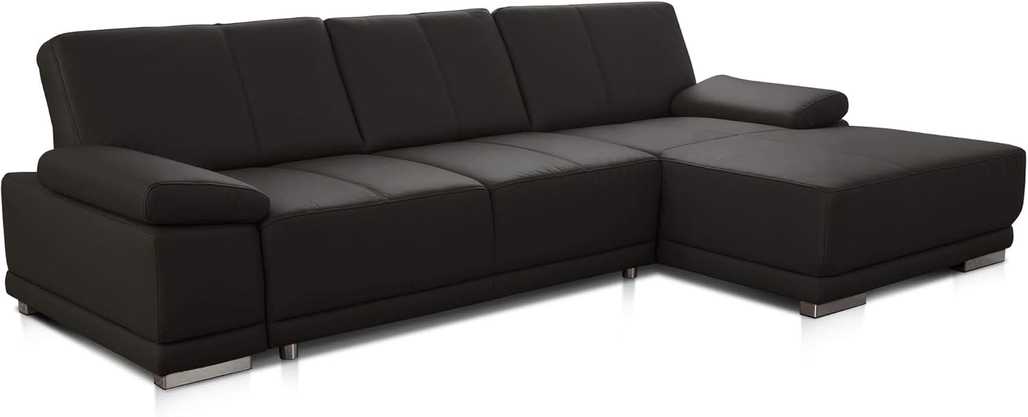 CAVADORE Ecksofa Corianne / Ledercouch inkl. Armteilverstellung und Longchair / 282 x 80 x 162 / Echtleder, braun