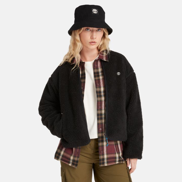 Jaqueta bomber de lã feminina na cor preta.