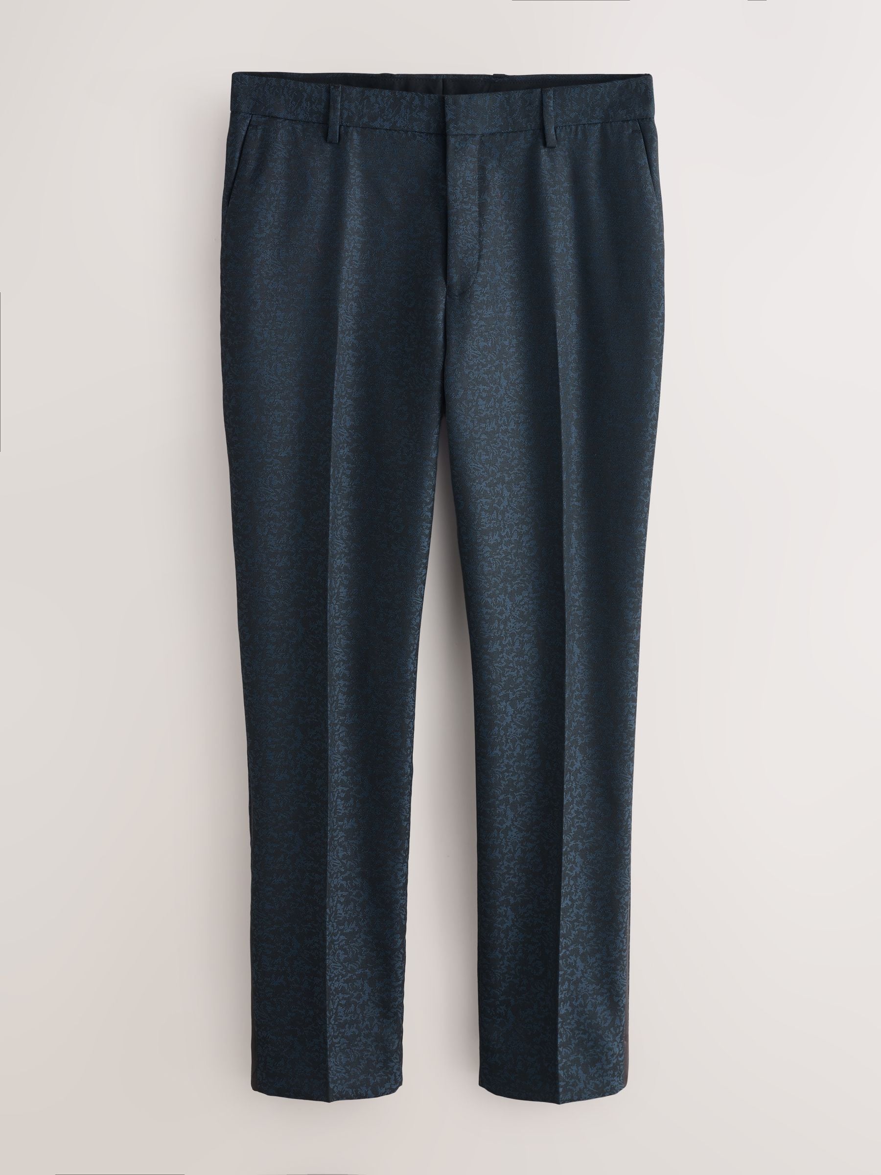 Donkerblauw - Slim Fit Jacquard Pattern Tuxedo Suit Trousers