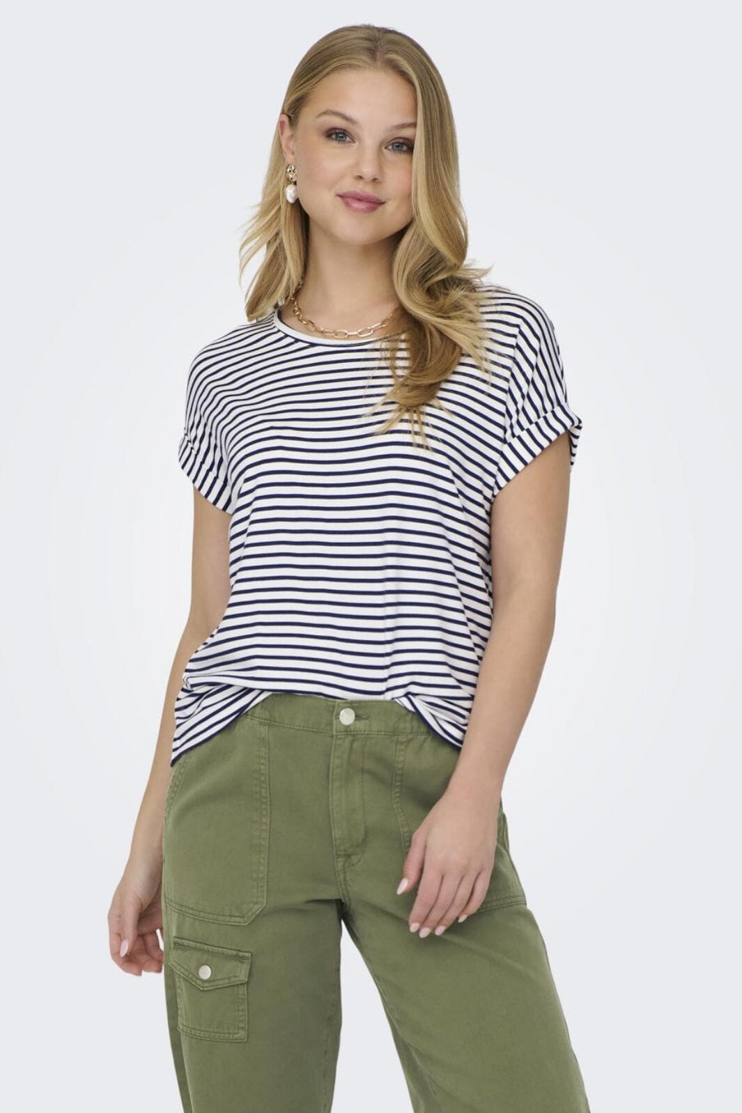 Only Onlmoster Stripe S/S O-Neck Top 4448024 cloud dancer naval academy