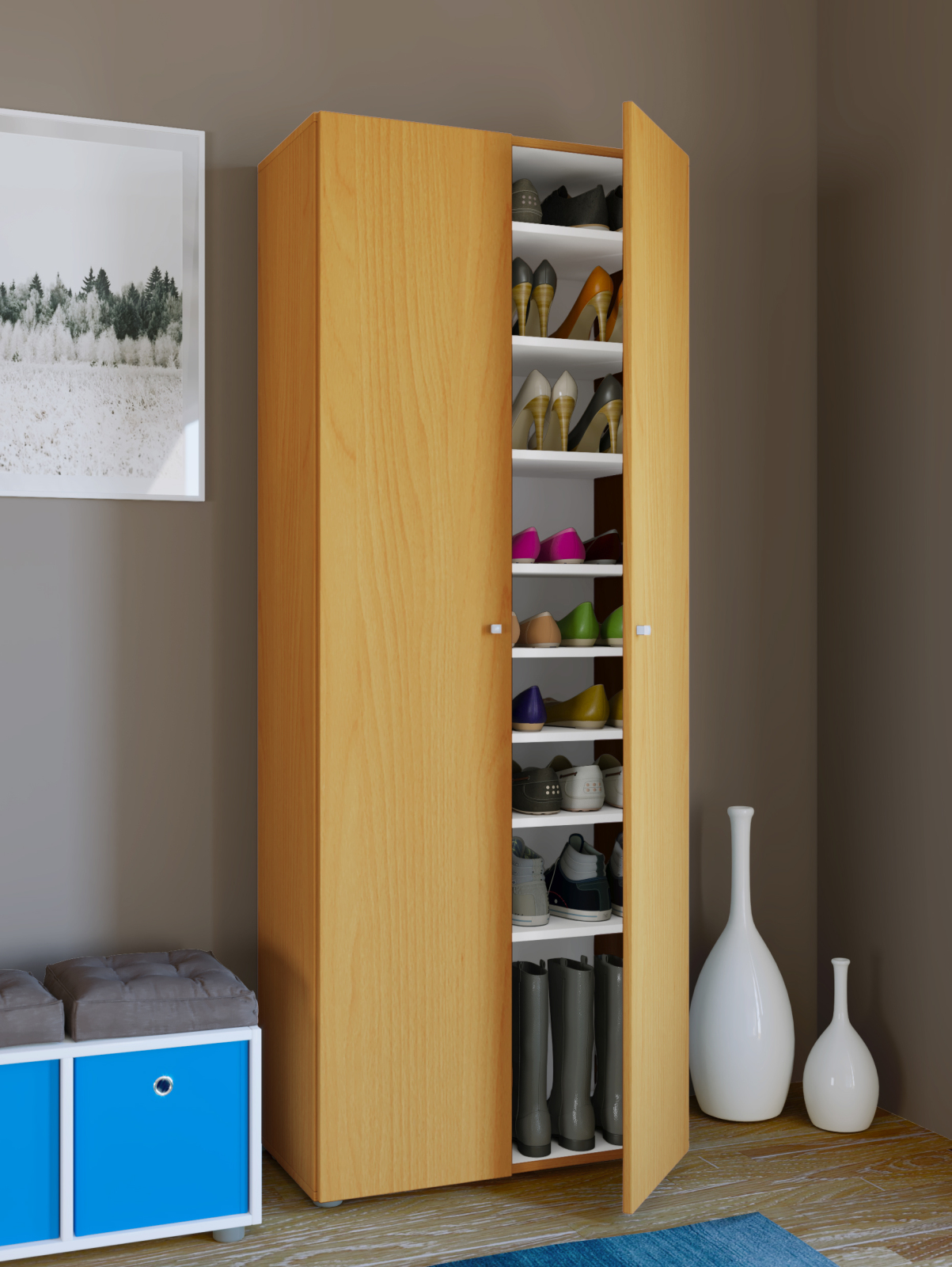 Schuhschrank VANDOL l - Buche - Türen - 71 cm breit
