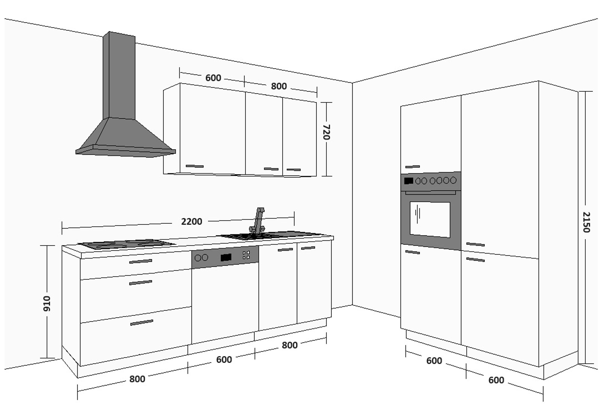 Küche SCANDI + NESSA 220 + 120 cm Fischgrät Optik Küchenzeile Küchenblock