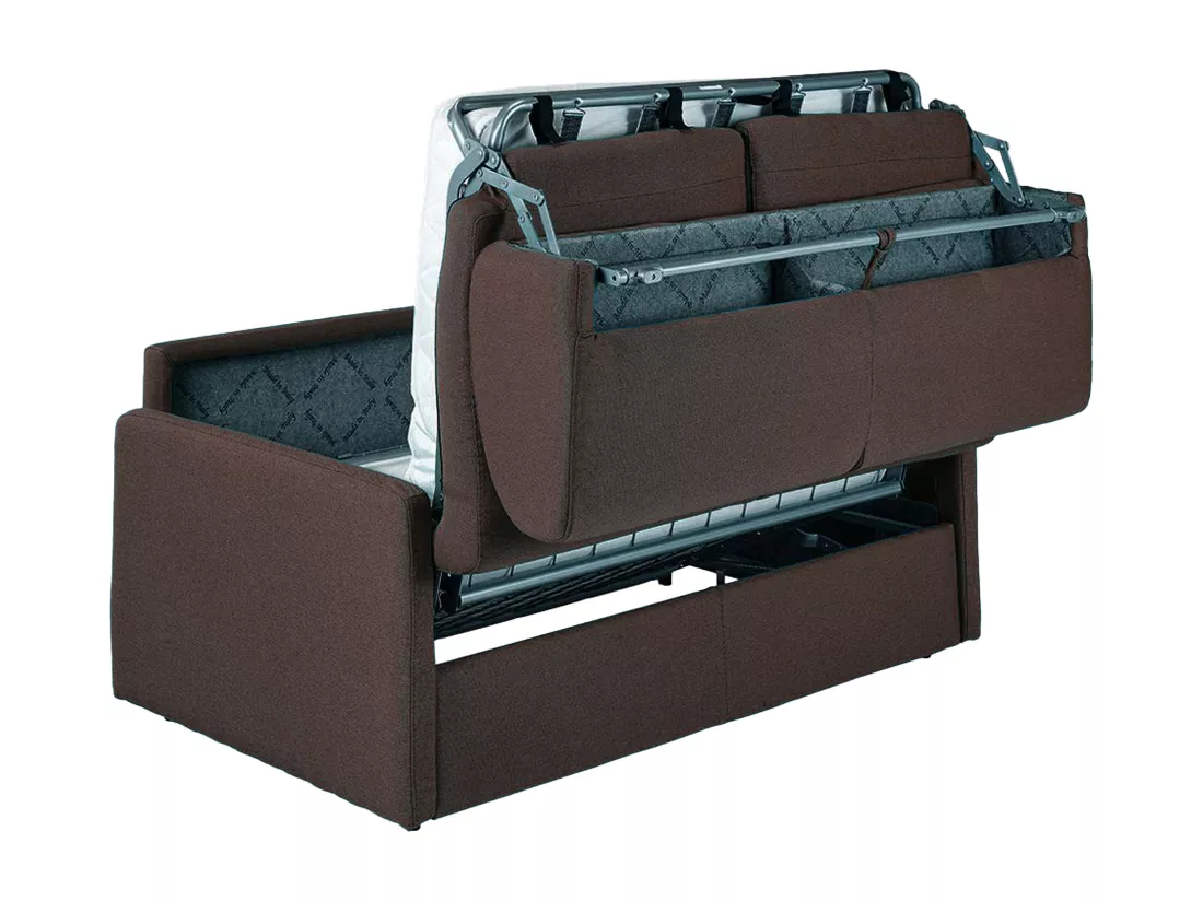 Canapé 4 places convertible express en tissu marron- Couchage à lattes larges 160 cm - Matelas 14 cm CALIFE