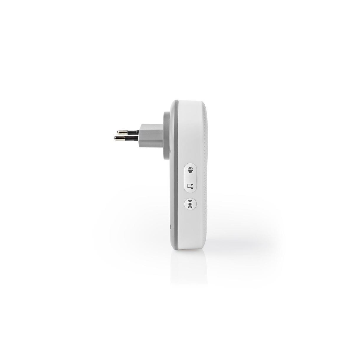 Nedis Trådløs ringeklokke Set | Nettstrøm drevet | 220 - 240 V AC 50 Hz | 1x CR2032 | Volum: 80 dB | Signalområde (siktelinje): 300 m | IP44 | Justerbar volum | 36 Melodier | 1 Mottaker | Grå / Hvit