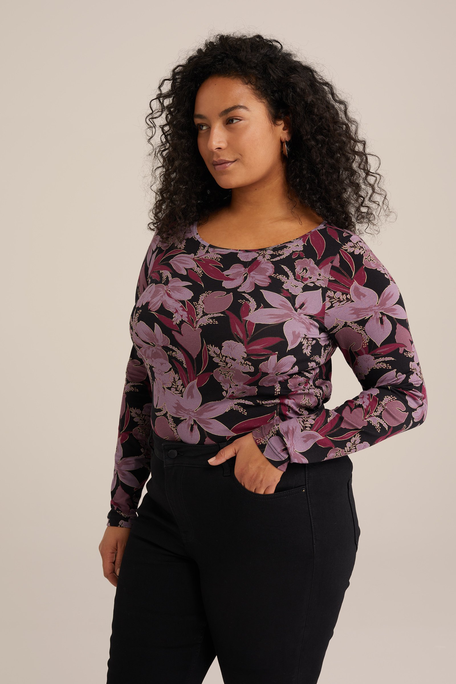 T-shirt met dessin - Curve WE Fashion Paars