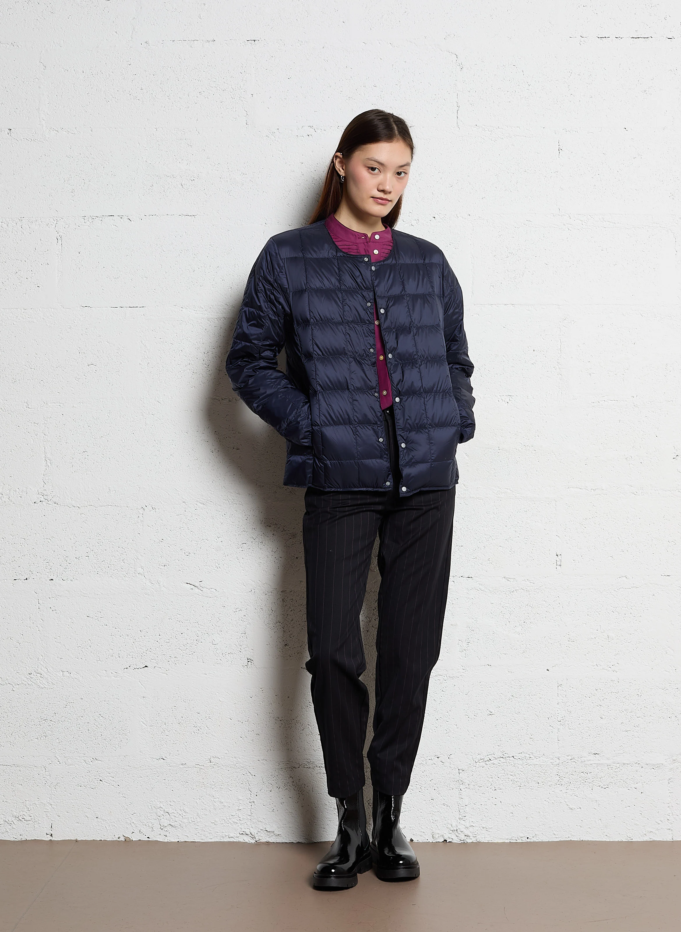 Veste col rond matelassée | Bleu