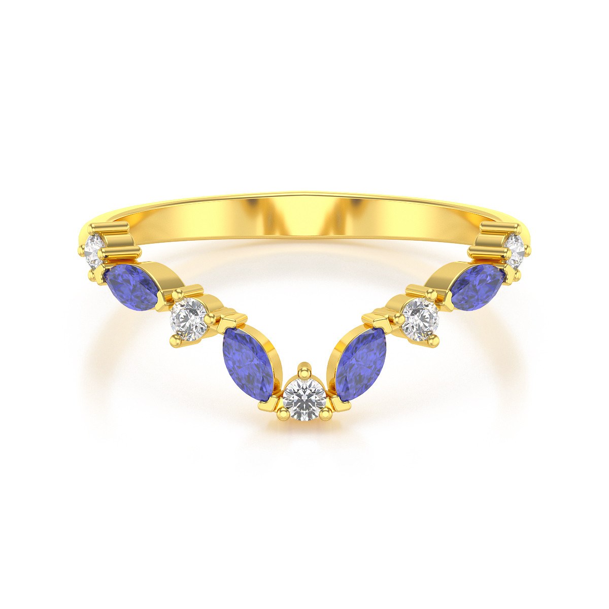 Bague ADEN Or 585 Jaune Tanzanite et diamants 1.9grs