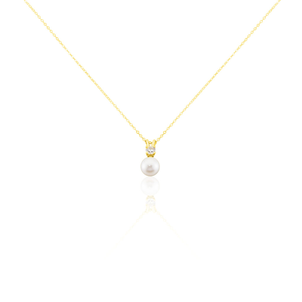 Collier Or Jaune Bragi Perle De Culture Oxyde De Zirconium