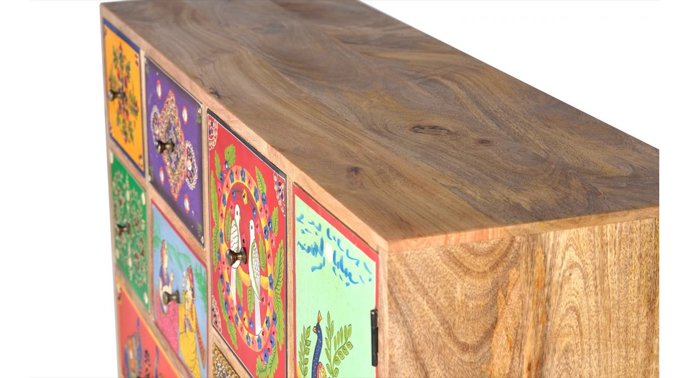 Commode 13 tiroirs bois multicolore 112x35x90cm