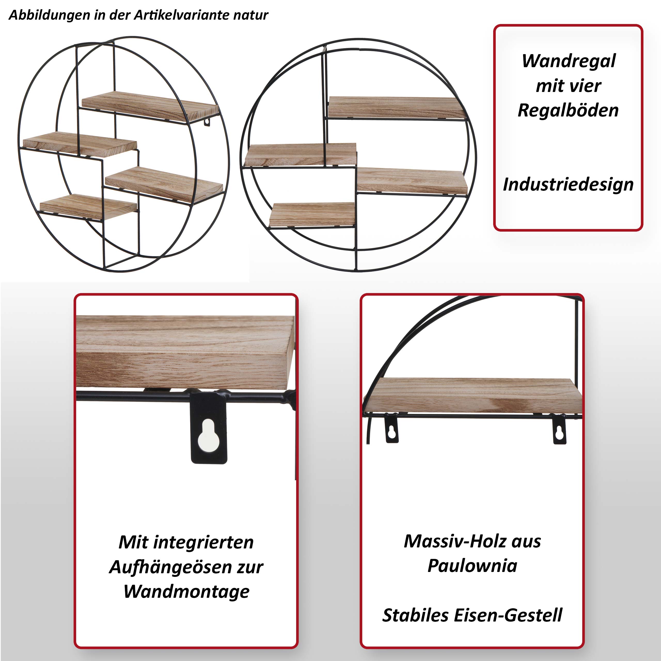 Wandregal MCW-K76, Hängeregal Schweberegal Regal, 4 Regalböden Metall Massiv-Holz Industrial 45x45x11cm ~ weiß