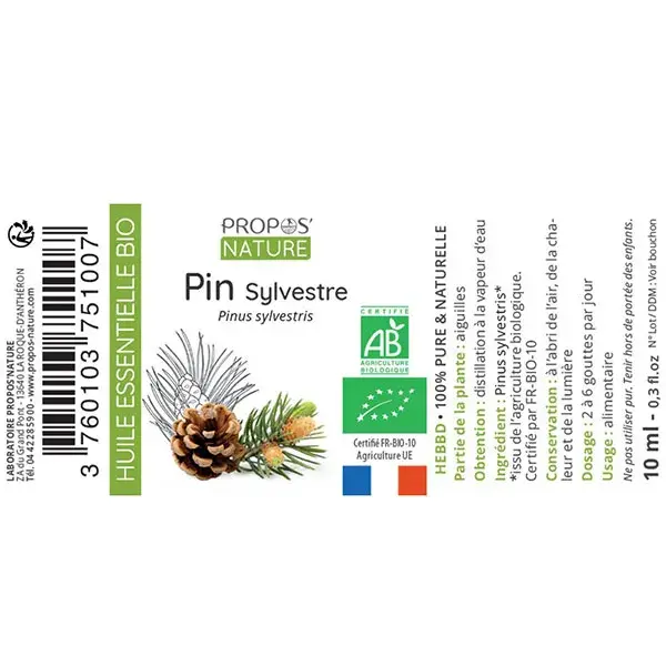 Óleo Essencial de Pinheiro Silvestre Orgânico para Aromaterapia Propos' Nature 10ml