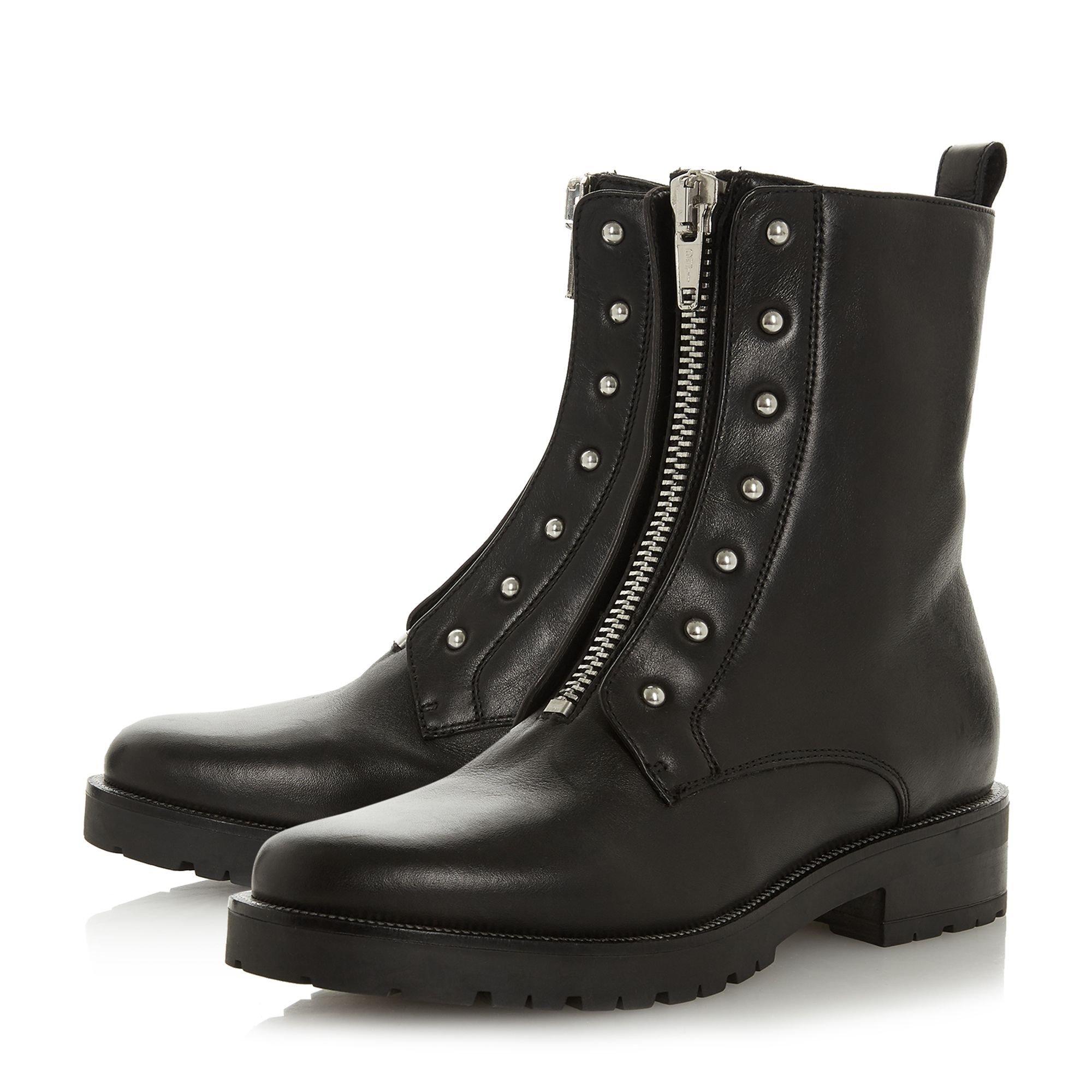 Dune London Raffi Studded Buckle Biker Boots