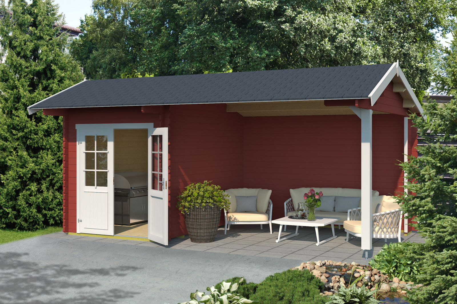 Gartenhaus KENZO - schwedenrot - Fichte massiv - 540x300 cm