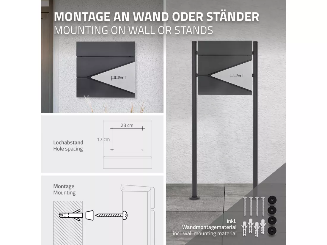 Boîte aux lettres murale anthracite/argenté avec rouleau à journaux ML-Design