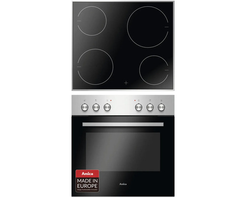 Amica ovenset met glaskeramische kookplaat en roestvrijstalen frame EHC 933 021 E, bruikbaar volume 65 l
