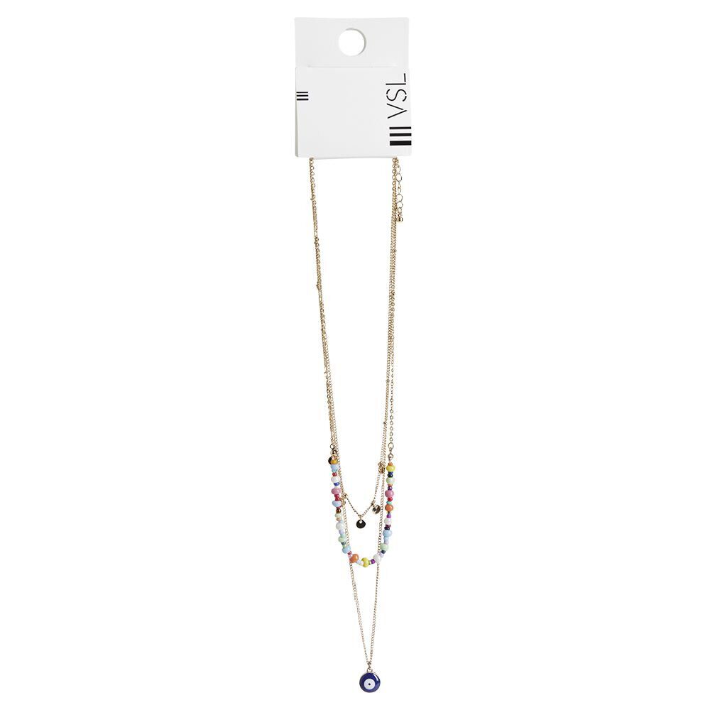 Collier 3 rangs avec perles multicolores pampilles et médaillon oeil