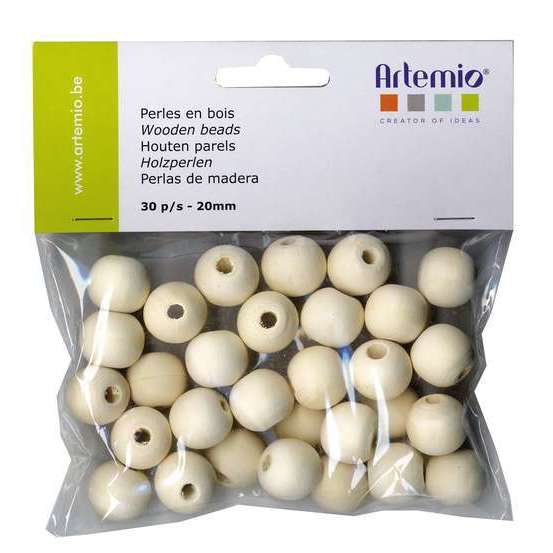 Perles rondes x30, en bois 20mm
