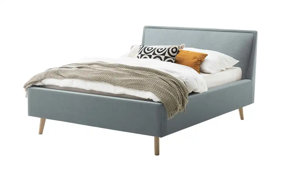 Polsterbett Eisblau 140 cm ohne Bettkasten Eiche