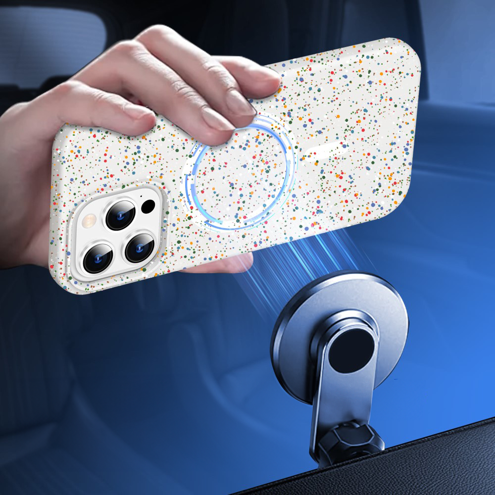iPhone 16 Pro Max MagSafe Hardcase Hülle im Dot Desing - Weiss / Bunt