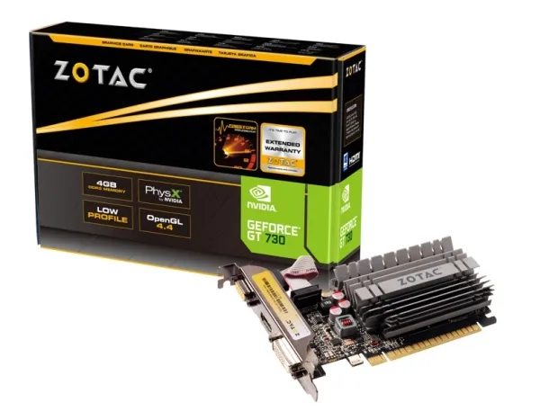 ZOTAC NVIDIA® GeForce® GT 730 - Grafikkort - GF GT 730 - 4 GB DDR3 - PCIe 2.0 x16 lavprofil - DVI, D-Sub, HDMI - blæserløs