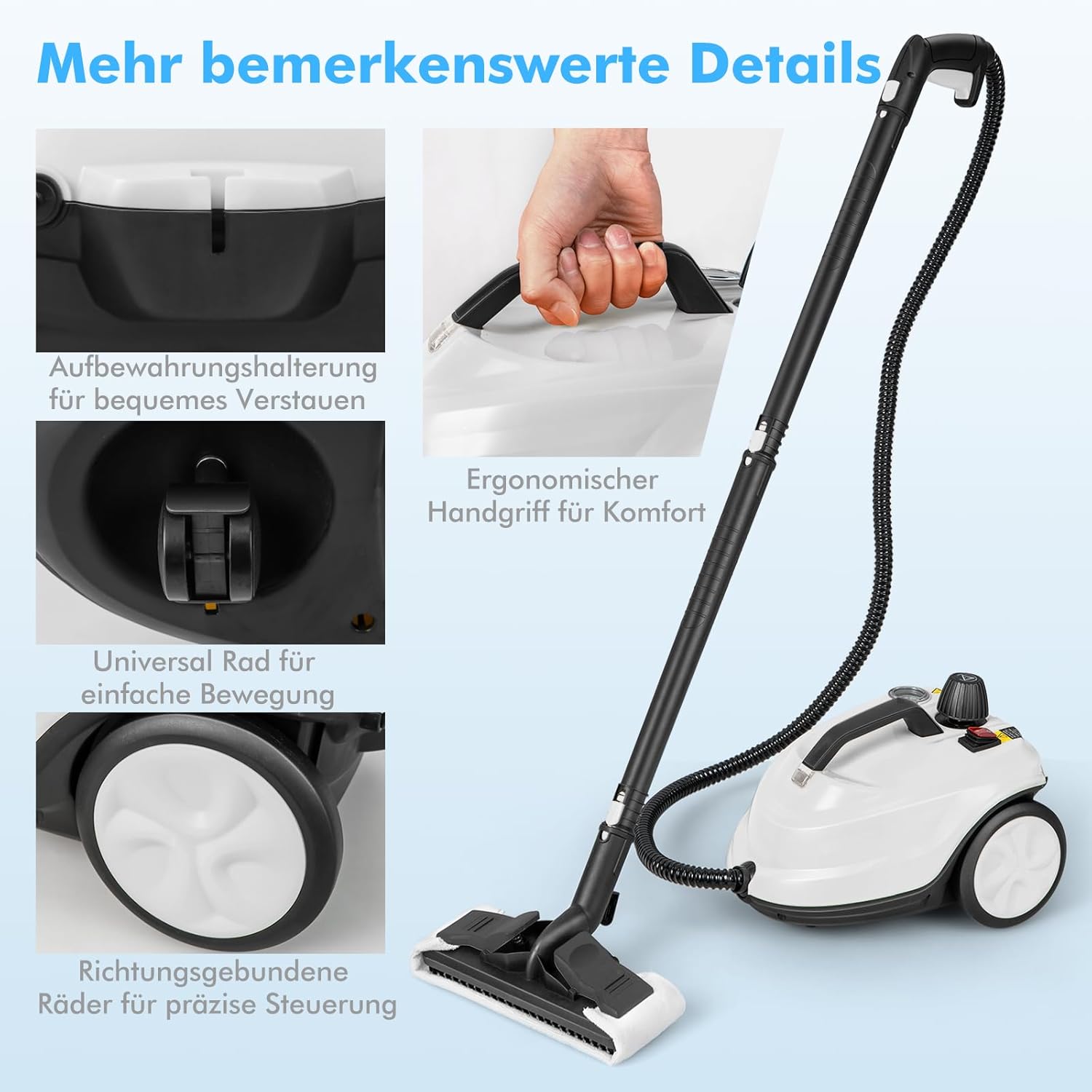 COSTWAY Dampfreiniger 2000W, Dampfdruck: max. 5 bar, Temperatur bis zu 160℃, Flächenleistung: 108 m², 1,8L Tank, Aufheizzeit: 8 Min., Dampfgeräte inkl. 13 Zubehör & 5m lange Netzkabel (Weiß)