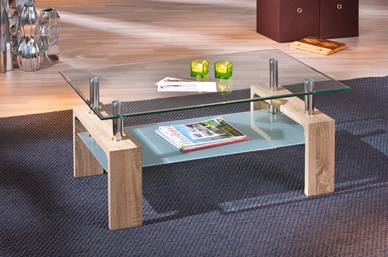 Couchtisch LOANA - Sonoma Eiche - Glas - 100x60 cm