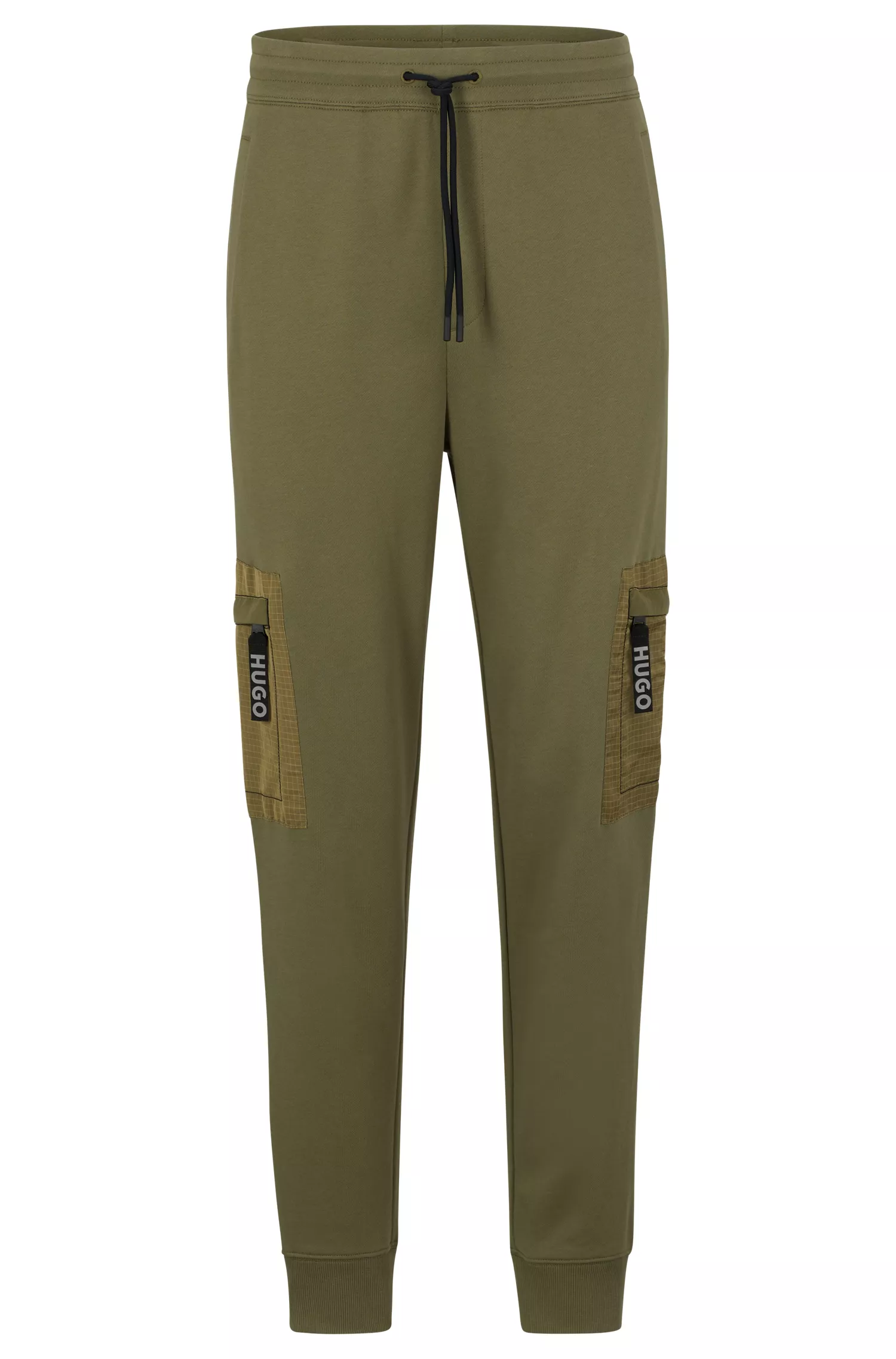 Calça de fato de treino HUGO vermelha em tecido atoalhado de algodão com bolsos cargo.