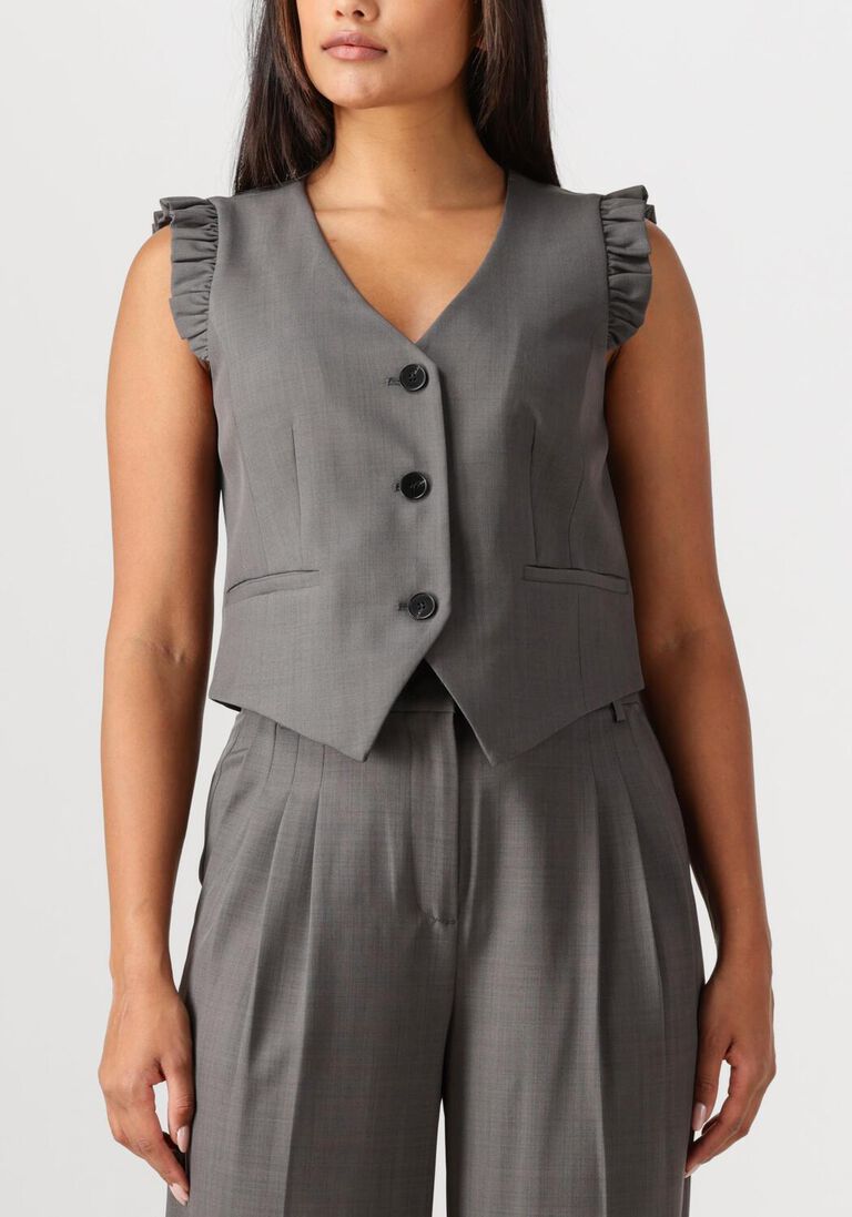 donkergrijze co'couture gilet liane frill tailor vest