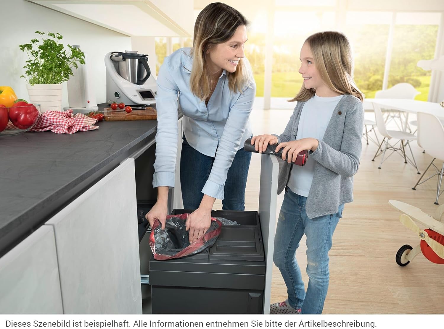 Hailo Abfallsammler Auszug 3608631 | für 60cm Unterschrank | Cargo Synchro 3fach 54 Liter | Dunkelgrau