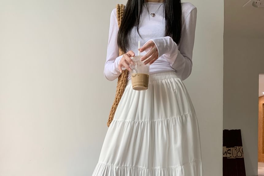 ZENME - Hoge taille effen maxi A-lijn rok