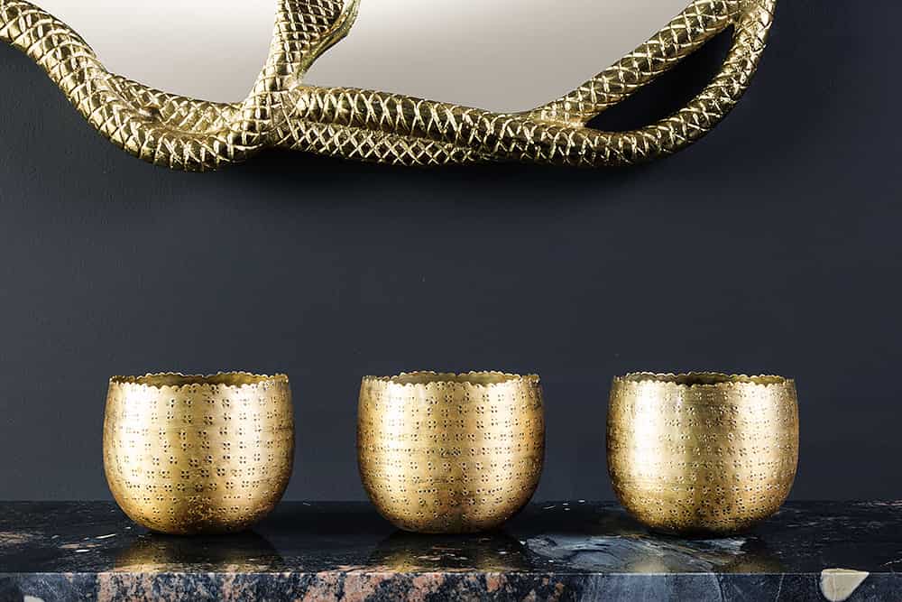 3er Set Schalen ORIENT 45cm gold mit Tablett massives Mangoholz Dekoration handmade