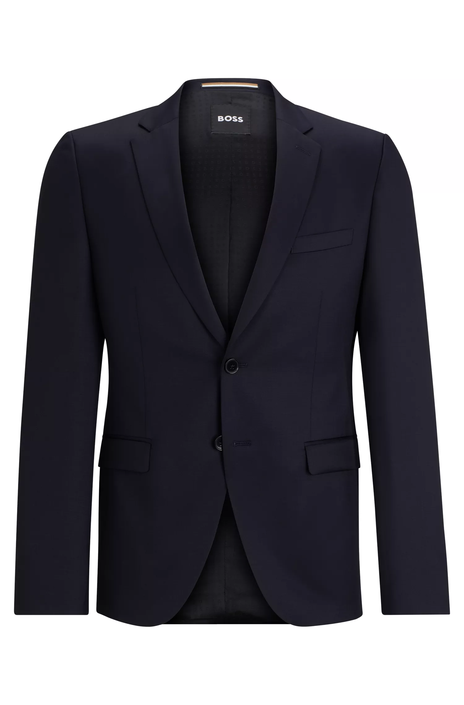 Jaqueta BOSS preta, extra slim fit, em sarja de lã virgem.