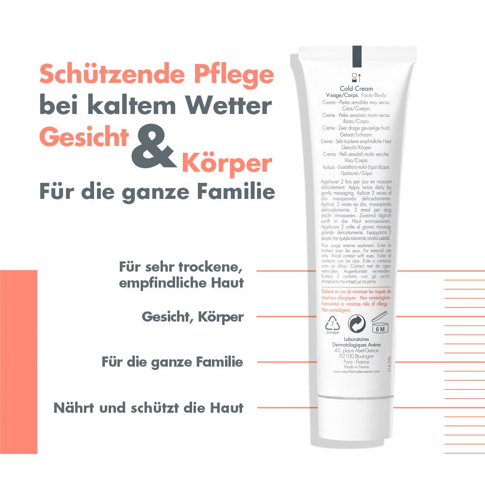 Avène Cold Cream Creme - mit bis -10 Grad Kälteschutz für empfindliche, trockene Haut