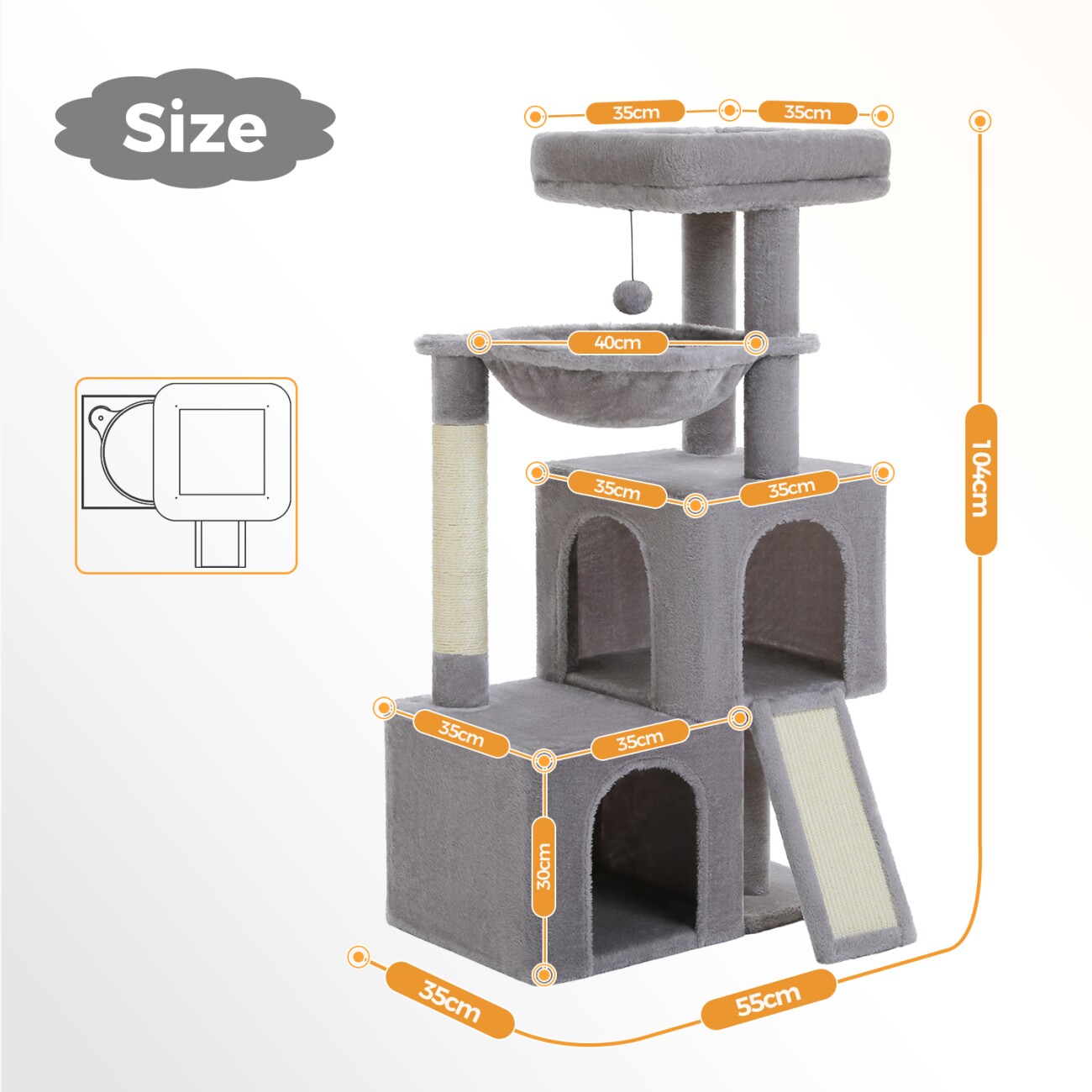 Pawz Road –Kratzbaum 104 cm–mit Höhlen grau