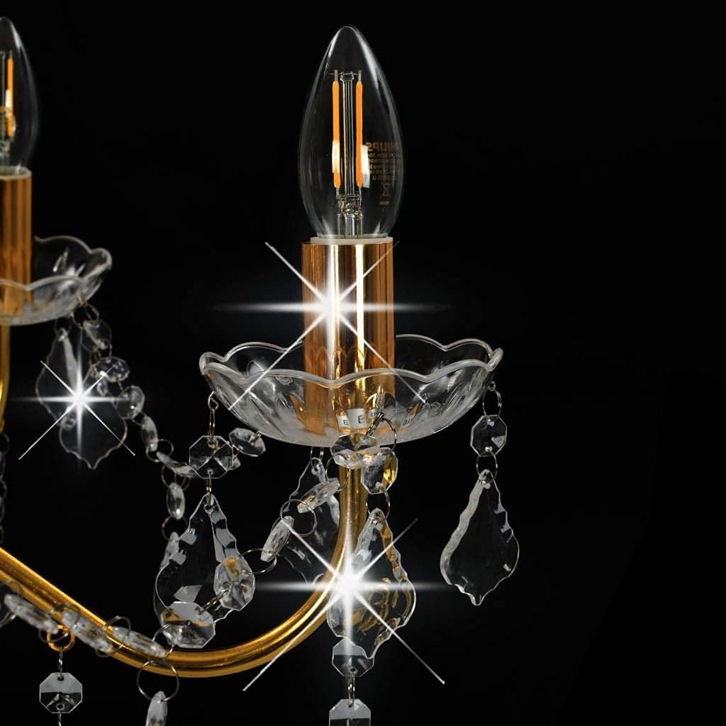vidaXL Kronleuchter-Pendelleuchte, 6xE14 Lampen, 60x44 cm, goldener Metallfuß mit Acryl-Kristallperlen, elegante moderne Hängeleuchte für Schlafzimmer & Wohnzimmer