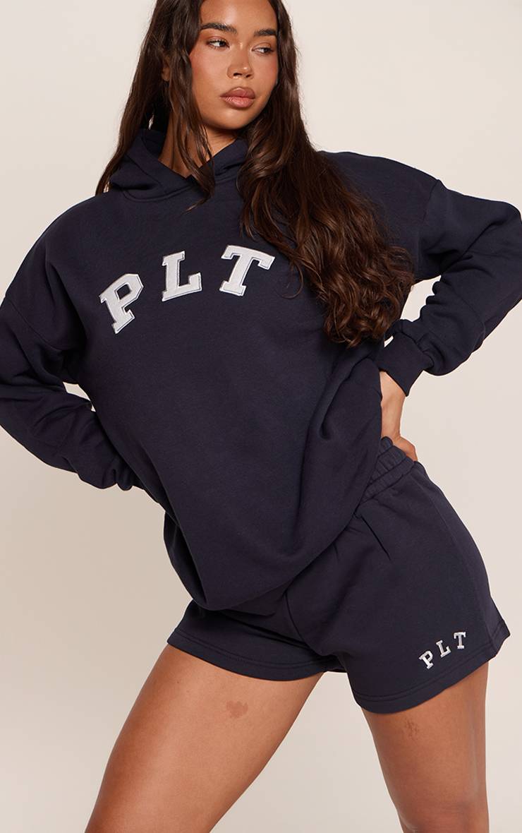 Bleu Marine Short Molleton Avec Logo PLT